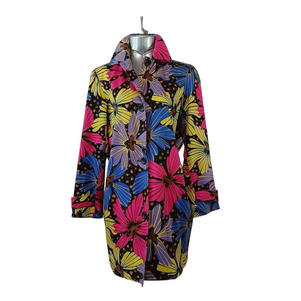 VTG Harve Benard by Benard Holtzman Floral Leopard Trench Coat Multicolor Sz 6